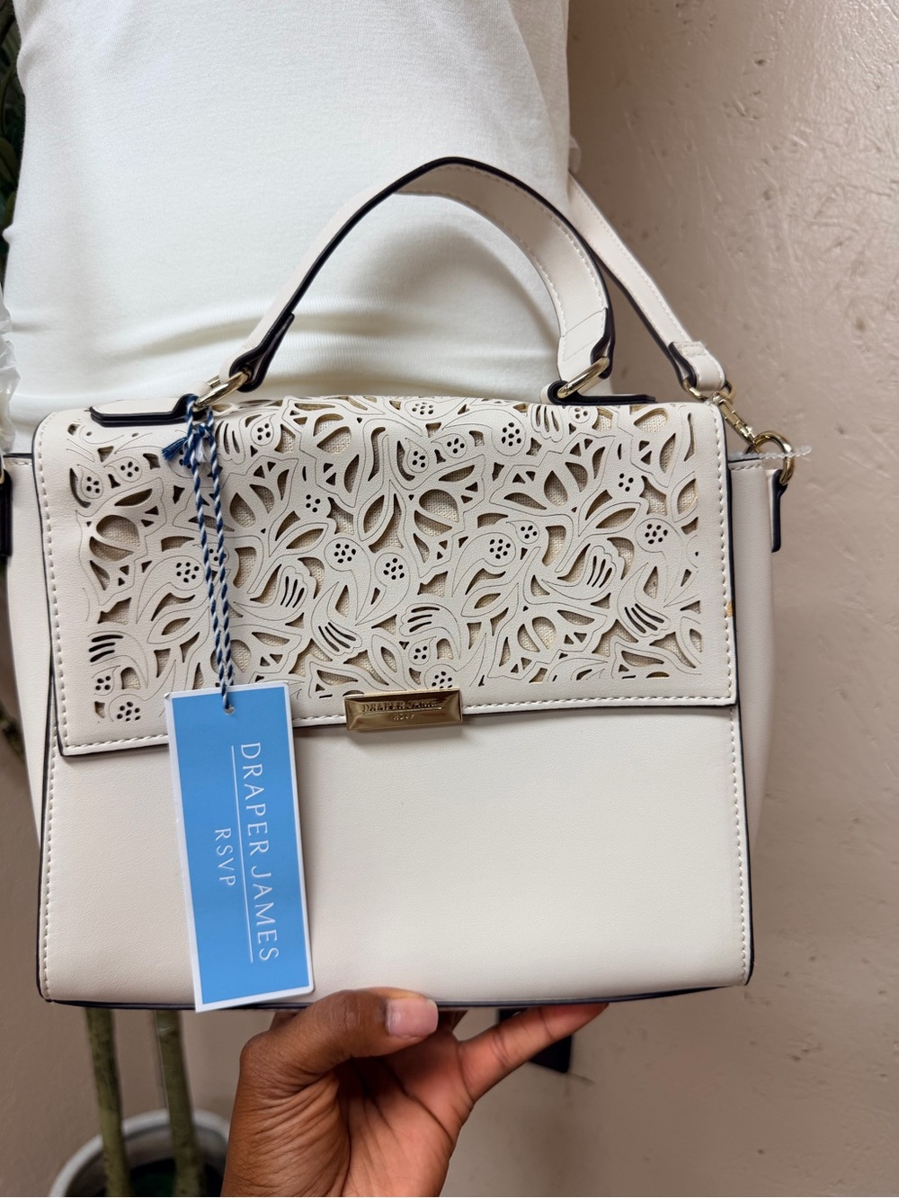 Draper James Ivory Laser-Cut Top Handle Satchel